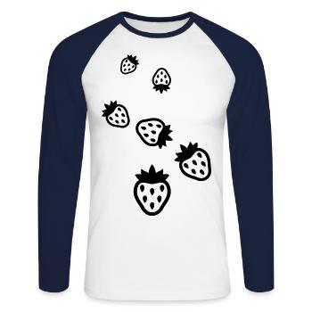 Icône de l’icône de la fraise - T-shirt baseball manches longues Homme - blanc/marine - Devant - Nik (191cm)