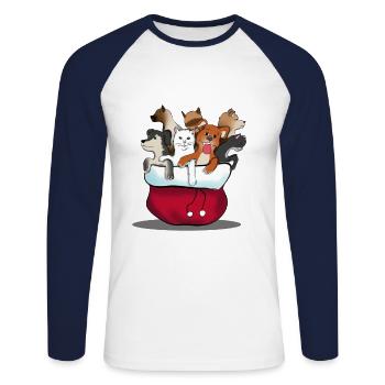 Chien Chats Chat Noël Cadeau De Noël - T-shirt baseball manches longues Homme - blanc/marine - Devant - Nik (191cm)