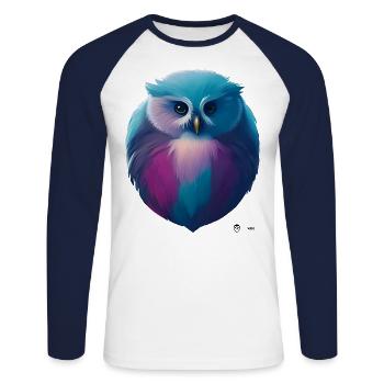 Bébé Hibou - T-shirt baseball manches longues Homme - blanc/marine - Devant - Nik (191cm)