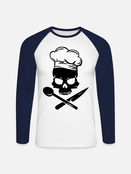 Cooking Skull - Unisex Baseballshirt langarm - Weiß/Navy