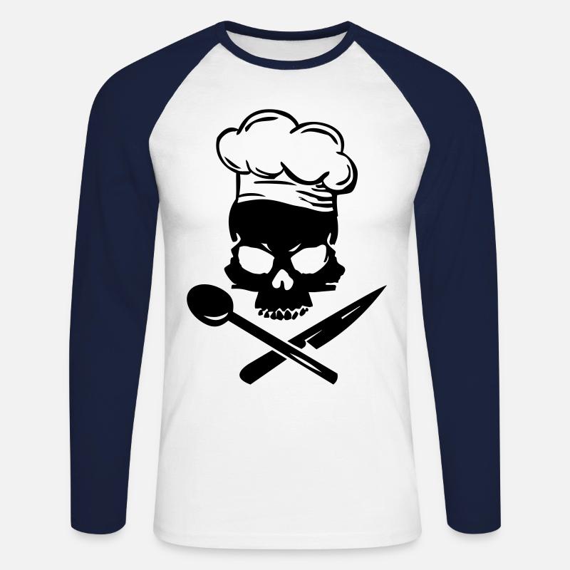 Cooking Skull - Unisex Baseballshirt langarm - Weiß/Navy