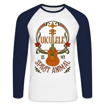 Ukulele is my spirit animal - Unisex Baseballshirt langarm - Weiß/Navy - Vorne - Nik (191cm)