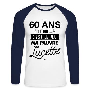 60 ans ma pauvre Lucette - T-shirt baseball manches longues Homme - blanc/marine - Devant - Nik (191cm)