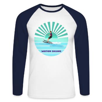 Sunset water skiing - Unisex Long Sleeve Baseball T-Shirt - white/navy - Front - Nik (191cm)