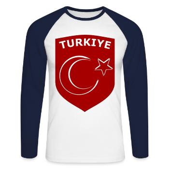 Fans de Turquie - T-shirt baseball manches longues Homme - blanc/marine - Devant - Nik (191cm)