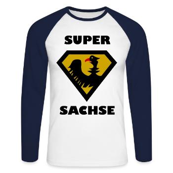Le Super Saxon - T-shirt baseball manches longues Homme - blanc/marine - Devant - Nik (191cm)