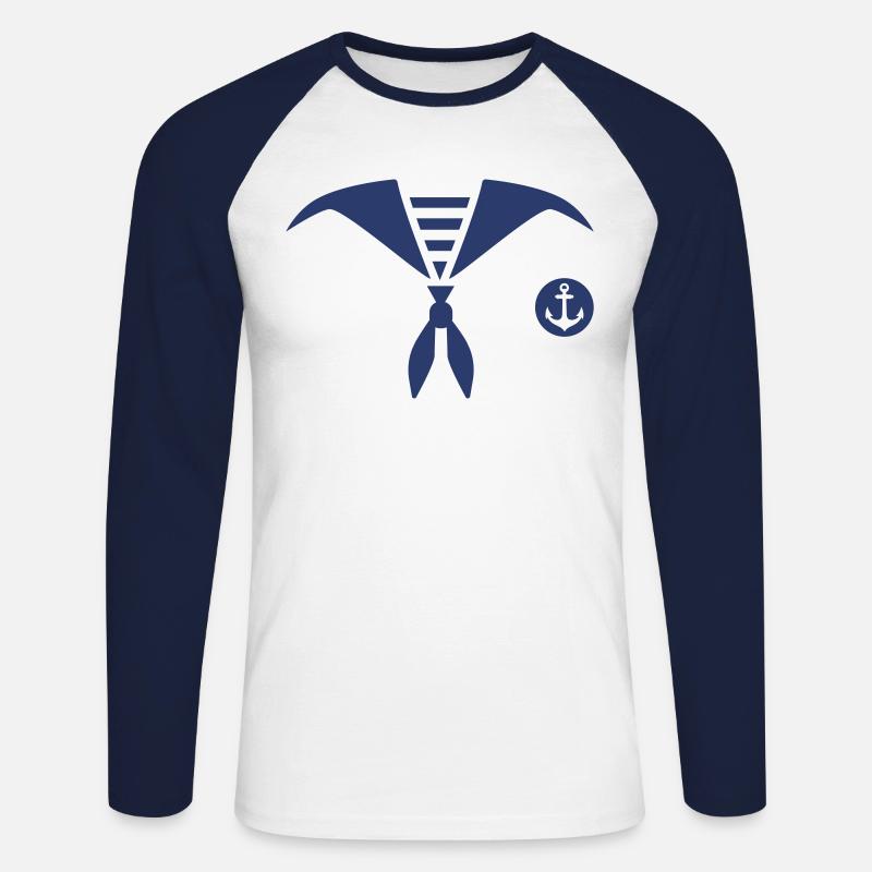 sjöman sjöman kostym ankare sjöfararkarneval - Långärmad basebolltröja herr - vit/marinblå