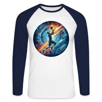 Basketball-Cosmic Slam Dunk - Unisex Baseballshirt langarm - Weiß/Navy - Vorne - Nik (191cm)