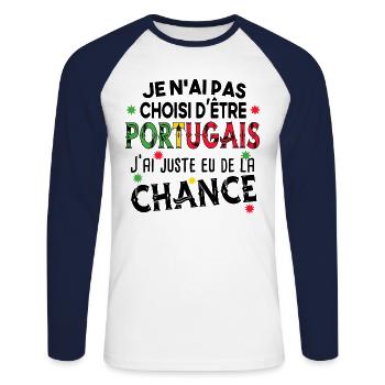 Portugais Portugal Pays Homme Cadeau Humour - T-shirt baseball manches longues Homme - blanc/marine - Devant - Nik (191cm)