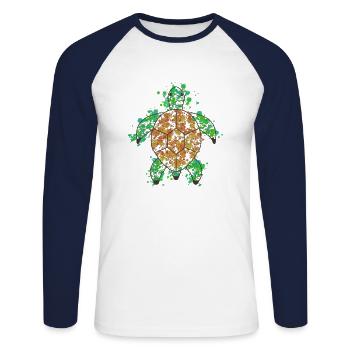 Turtlee GeomeTRIX bunt - Unisex Baseballshirt langarm - Weiß/Navy - Vorne - Nik (191cm)