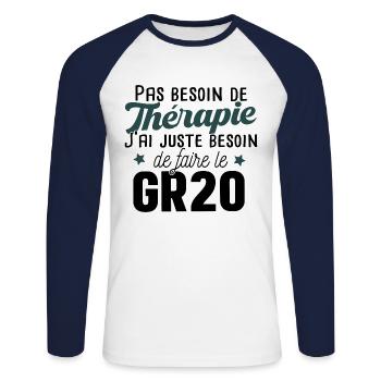 GR20 Corse Randonnée Sport Marathon Cadeau T-shirt - T-shirt baseball manches longues Homme - blanc/marine - Devant - Nik (191cm)