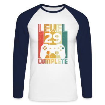 29th Birthday Gamer Level 29 Complete 29 years - Unisex Long Sleeve Baseball T-Shirt - white/navy - Front - Nik (191cm)