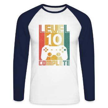 10th Birthday Gamer Level 10 Complete 10 years - Unisex Long Sleeve Baseball T-Shirt - white/navy - Front - Nik (191cm)