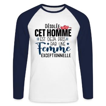 Homme Couple Cadeau Humour Mariage Humour Fiancé - T-shirt baseball manches longues Homme - blanc/marine - Devant - Nik (191cm)