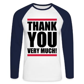 Thank you very much - Unisex Baseballshirt langarm - Weiß/Navy - Vorne - Nik (191cm)