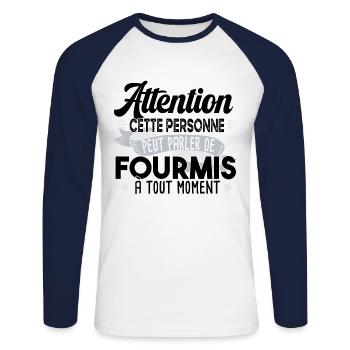 Fourmis fourmi fourmiculture métier humour - T-shirt baseball manches longues Homme - blanc/marine - Devant - Nik (191cm)