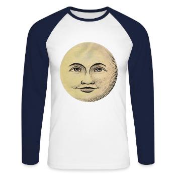 moon face - Unisex Long Sleeve Baseball T-Shirt - white/navy - Front - Nik (191cm)