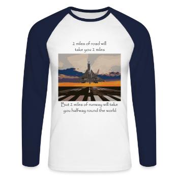 2 Miles - Unisex Long Sleeve Baseball T-Shirt - white/navy - Front - Nik (191cm)