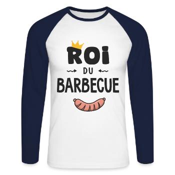 Roi du barbecue pour homme papa BBQ - T-shirt baseball manches longues Homme - blanc/marine - Devant - Nik (191cm)