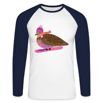 Snowboard Gal Pigeon Friend - Unisex Long Sleeve Baseball T-Shirt - white/navy - Front - Nik (191cm)