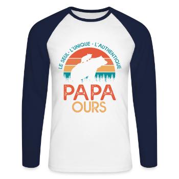 papa ours cadeau papa tshirt papa ours - T-shirt baseball manches longues Homme - blanc/marine - Devant - Nik (191cm)