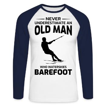 Barefoot skiing Water Sport Motorboat Dad Grandpa - Unisex Long Sleeve Baseball T-Shirt - white/navy - Front - Nik (191cm)