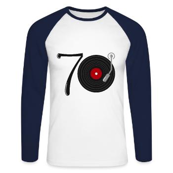 70s music record - Unisex Long Sleeve Baseball T-Shirt - white/navy - Front - Nik (191cm)