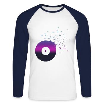 Notes de musique de disque vinyle VINYLE - T-shirt baseball manches longues Homme - blanc/marine - Devant - Nik (191cm)