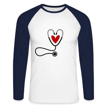 Medizin Stethoskop Arzt Krankenschwester Beruf - Unisex Baseballshirt langarm - Weiß/Navy - Vorne - Nik (191cm)