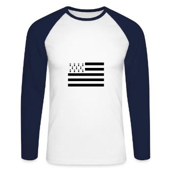 T-Shirt Breton Flagge - Unisex Baseballshirt langarm - Weiß/Navy - Vorne - Nik (191cm)