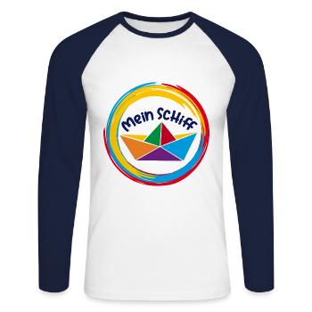 Mein Schiff buntes Papierschiffchen - Unisex Baseballshirt langarm - Weiß/Navy - Vorne - Nik (191cm)