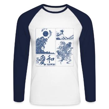 Japanischer Geist Liebe Harmonie - Unisex Baseballshirt langarm - Weiß/Navy - Vorne - Nik (191cm)