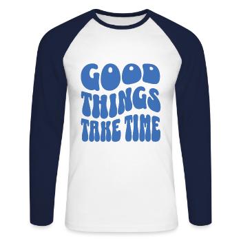 Good things take time blc - T-shirt baseball manches longues Homme - blanc/marine - Devant - Nik (191cm)
