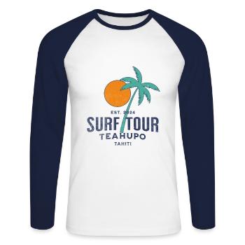 Surf tour Teahupoo Tahiti - T-shirt baseball manches longues Homme - blanc/marine - Devant - Nik (191cm)