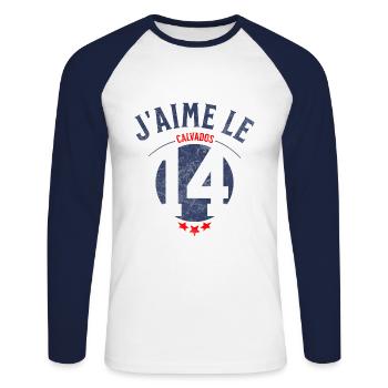 Ich mag Calvados - Unisex Baseballshirt langarm - Weiß/Navy - Vorne - Nik (191cm)