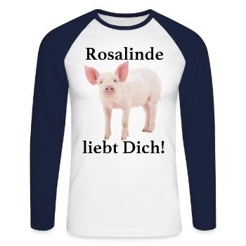Rosalinde liebt Dich! - Unisex Baseballshirt langarm - Weiß/Navy - Vorne - Nik (191cm)