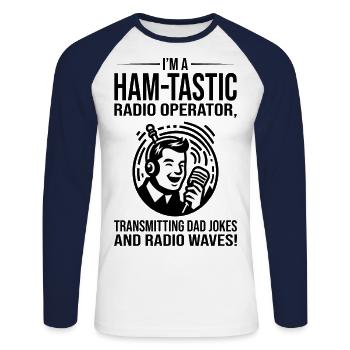 Ham-tastic Radio Operator Transmitting Dad Jokes - Unisex Long Sleeve Baseball T-Shirt - white/navy - Front - Nik (191cm)