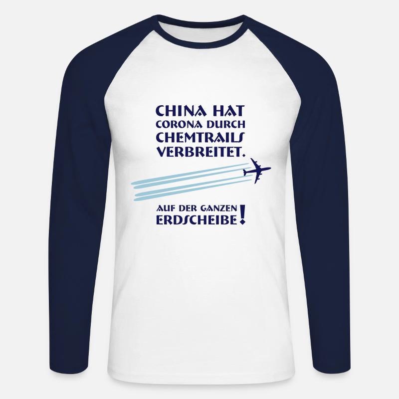 China Chemtrails mit Flugzeug - Unisex Baseballshirt langarm - Weiß/Navy
