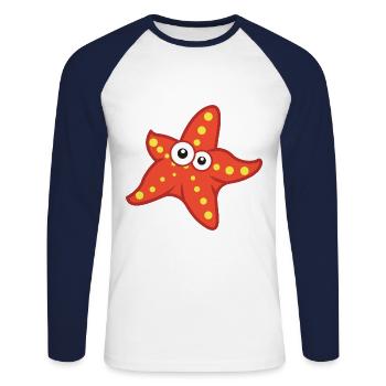 Cartoon-Seestern in Rot auf T-Shirts - Unisex Baseballshirt langarm - Weiß/Navy - Vorne - Nik (191cm)