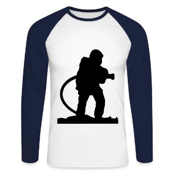 Un Pompiers à la lance - T-shirt baseball manches longues Homme - blanc/marine - Devant - Nik (191cm)