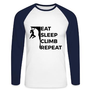 Eat Sleep Climb Repeat - chemise avec un grimpeur - T-shirt baseball manches longues Homme - blanc/marine - Devant - Nik (191cm)
