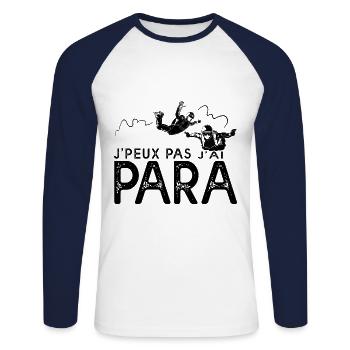 J'peux pas j'ai para parachutisme parachutiste - T-shirt baseball manches longues Homme - blanc/marine - Devant - Nik (191cm)