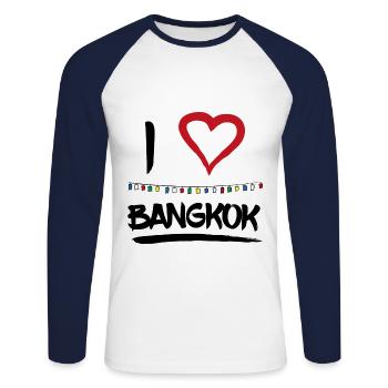 I love Bangkok Thailand fullmoon party gift - Unisex Long Sleeve Baseball T-Shirt - white/navy - Front - Nik (191cm)