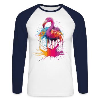 Flamingo - Unisex Baseballshirt langarm - Weiß/Navy - Vorne - Nik (191cm)