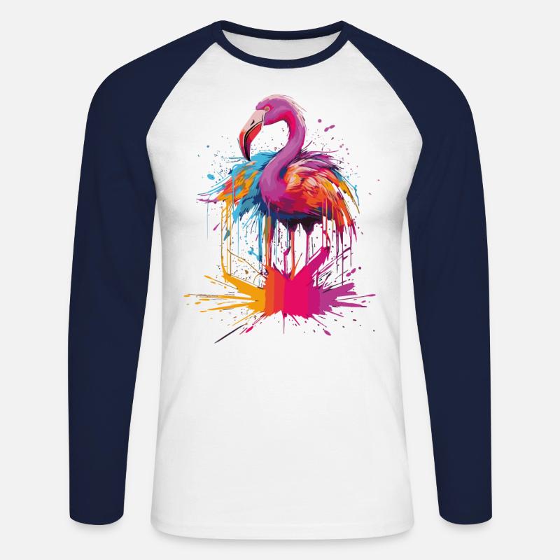 Flamingo - Unisex Baseballshirt langarm - Weiß/Navy