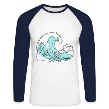 Wave Retro Comic Style - Unisex Long Sleeve Baseball T-Shirt - white/navy - Front - Nik (191cm)