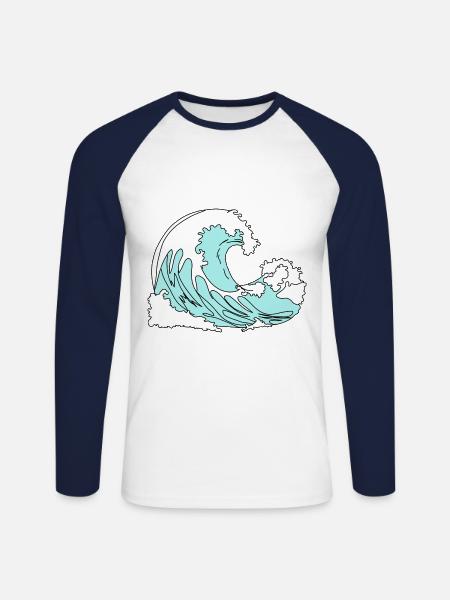 Wave Retro Comic Style - Unisex Long Sleeve Baseball T-Shirt - white/navy