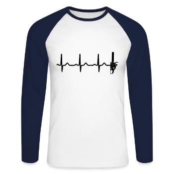 tronçonneuse, battement de cœur, bûcheron, bûcheron, bûcheron, bois d’œuvre - T-shirt baseball manches longues Homme - blanc/marine - Devant - Nik (191cm)