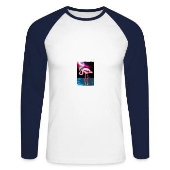 Flamingo Galaxie Geschenkidee A.I. Art - Unisex Baseballshirt langarm - Weiß/Navy - Vorne - Nik (191cm)