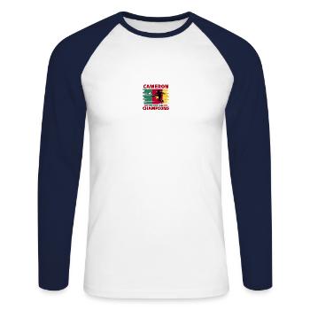 Kamerun Fußball 2022 Anhänger des kamerunischen Fußballs - Unisex Baseballshirt langarm - Weiß/Navy - Vorne - Nik (191cm)